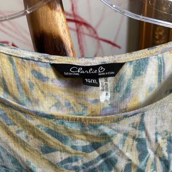 CHARLIE B Blue and Yellow Tropical Tank Top XL - Picture 3 of 16